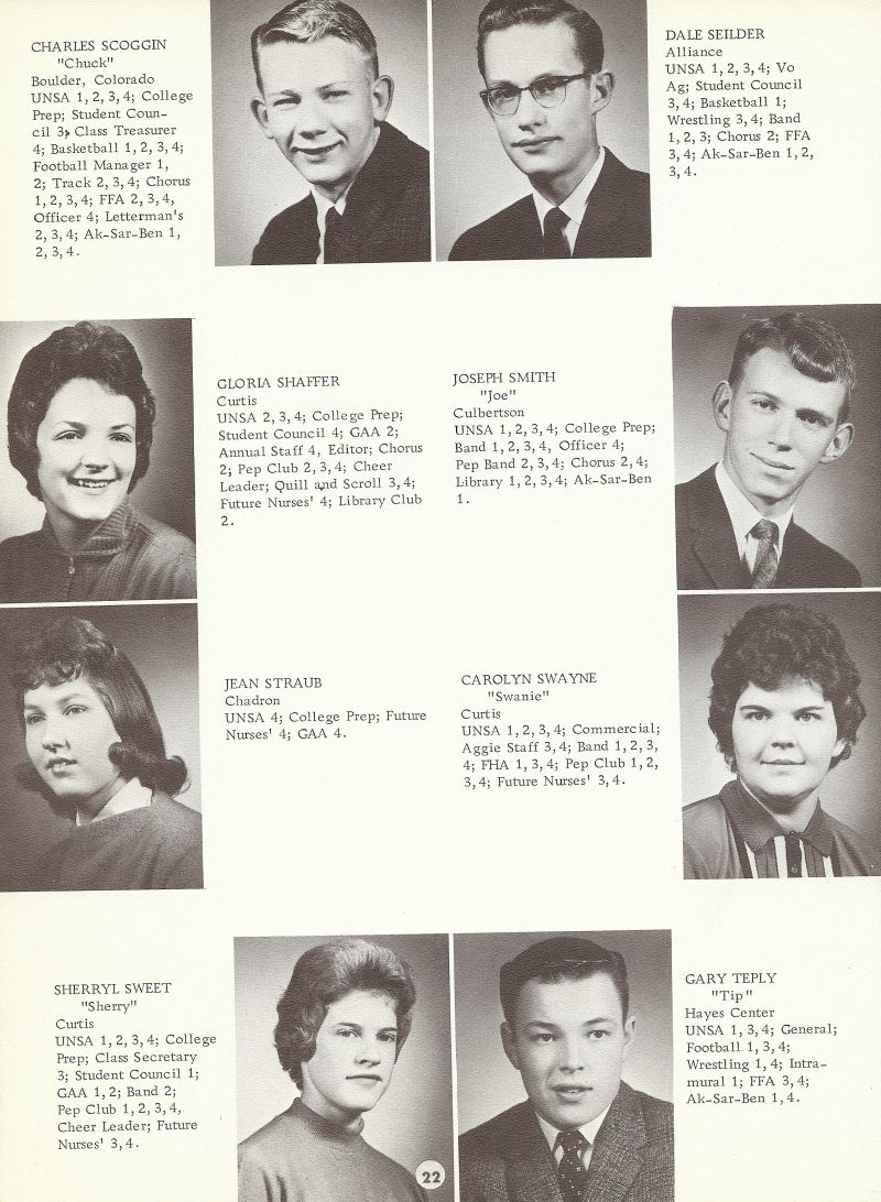 1962 Charles Scoggin, Chuck Scoggin, Dale Seidler, Gloria Shaffer, Joseph Smith, Jean Straub, Carolyn Swayne, Sherryl Sweet, Sherry Sweet, Gary Teply,