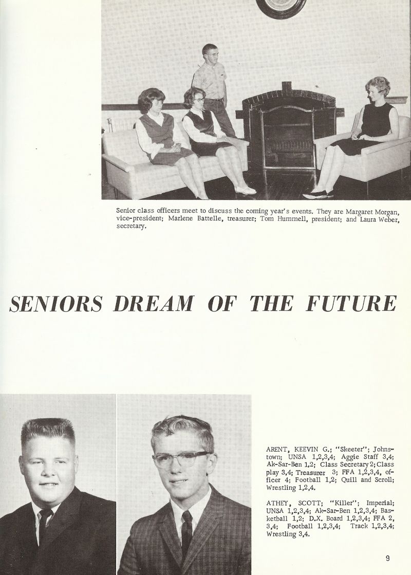 1965 Margaret Morgan, Marlene Battelle, Tom Hummell, Laura Weber, Keevin Arent, Scott Athey.
