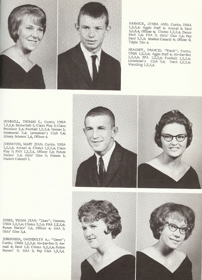1965 Lynda Harwick, Francis Heagney, Thomas Hummell, Tom Hummell, Mary Johnston, Velma Jones, Jean Jones, Gwendolyn Jorgensen, Gwen Jorgensen,