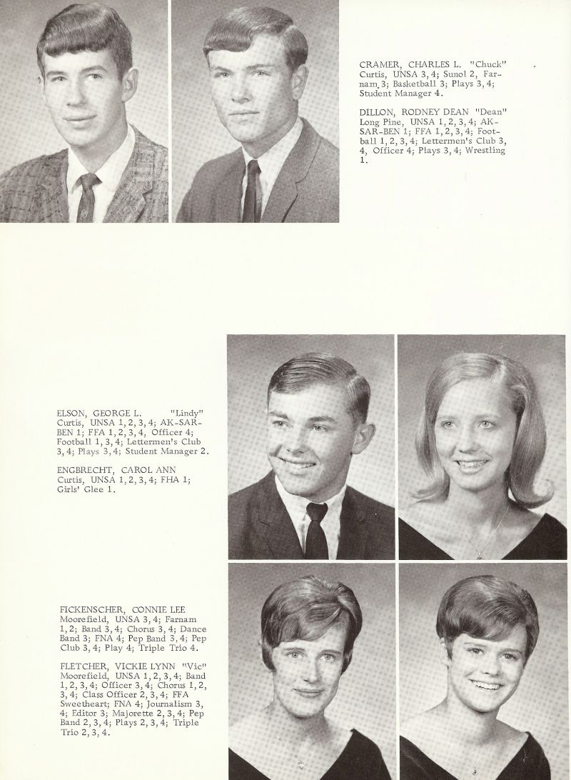 1968 Charles Cramer, Chuck Cramer, Rodney Dillon, Dean Dillon, George Elson, Lindy Elson, Caron Engbrecht, Connie Fickenscher, Vickie Fletcher. Vic Fletcher,  