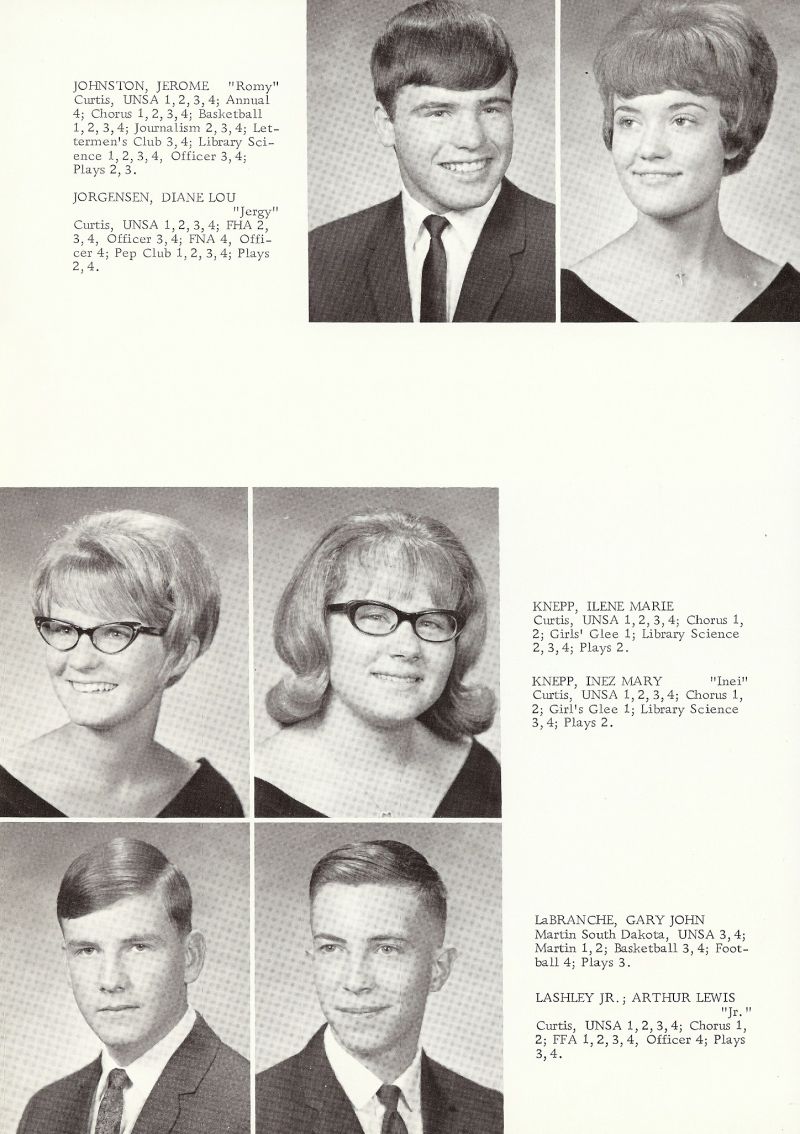 1968 Jerome Johnston, Romy Johnston, Diane Jorgensen, Jergy Jorgensen, Ilene Knepp, Inez Knepp. Inei Knepp, Gary LaBranche, Arthur Lashley Jr, Arthur Lashley, Jr Lashley,