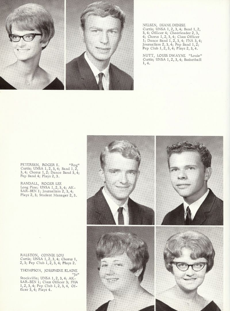 1968 Diane Nelsen, Louis Nutt, Louie Nutt, Roger Petersen, Rog Petersen, Roger Randall, Connie Ralston, Josephine Thompson, Jo Thompson,