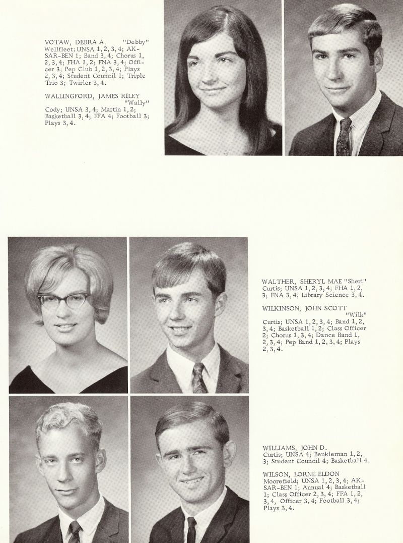 1968 Debra Votaw, Debby Votaw, James Wallingford, Wally Wallingford, Sheryl Walther, Sherl Walther, John Wilkinson, Wilk Wilkinson, John Williams, Lorne Wilson,