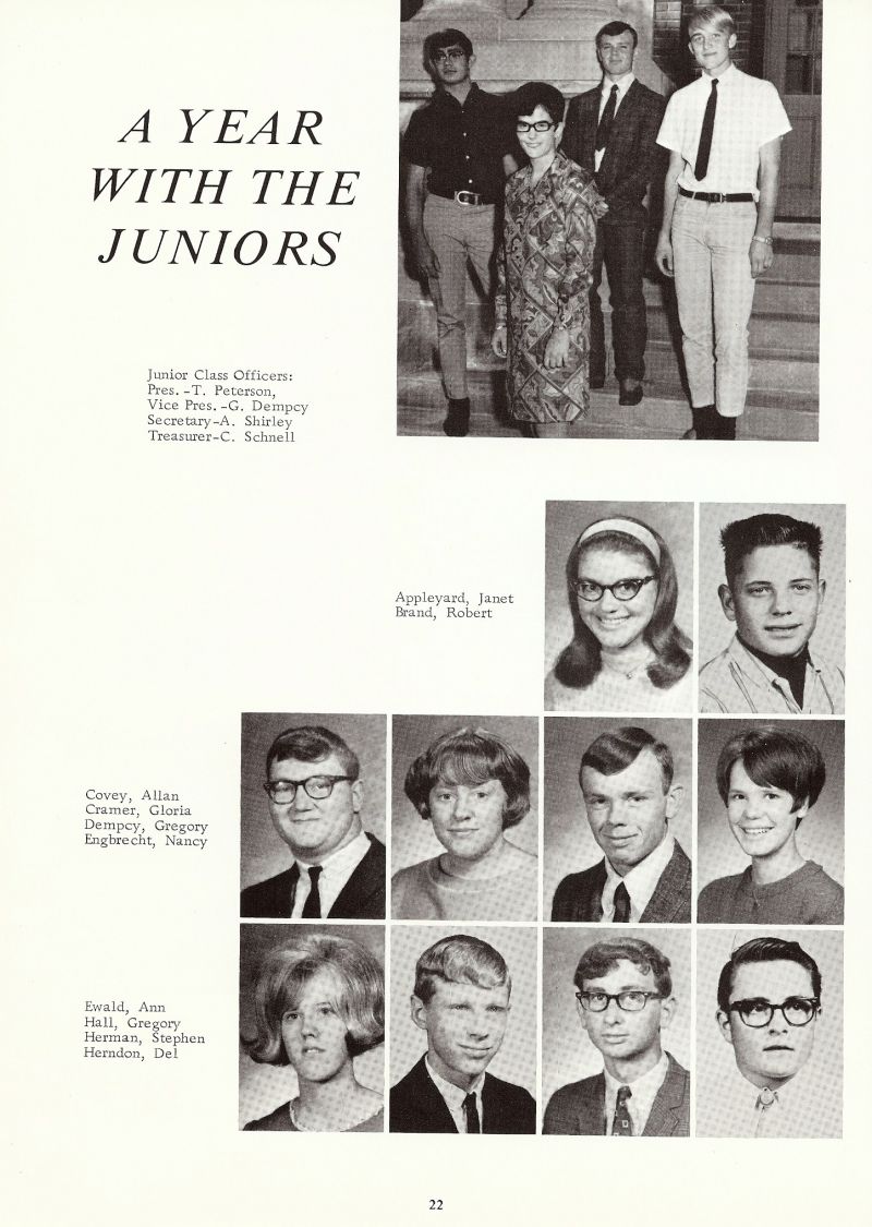 1968 Peterson, Dempcy, Shirley, Schnell, Janet Appleyard, Robert Brand, Allan Covey, Gloria Cramer, Gregory Dempcy, Nancy Engbrecht, Ann Ewald, Gregory Hall, Stpehen Herman, Del Herndon,  