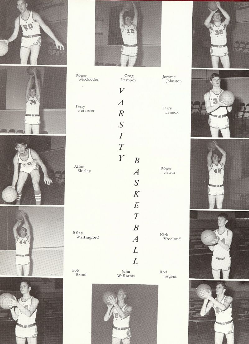 1968 Roger McGooden, Greg Dempcy, Jerome Johnston, Terry Peterson, Terry Lennox, Terry Lenox, Allan Shirley, Roger Farrar, Riley Wallinford, Kirk Vreeland, Bob Brand, John Williams, Rod Jurgens, 