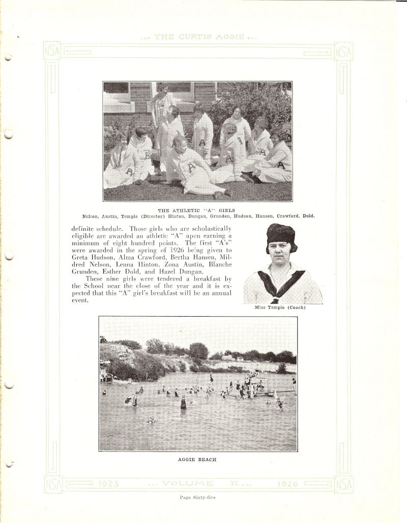 Volume_II Mildred Nelson, Zona Austin, Coach Helen Temple. Lenna Hinton, Hazel Dungan, Blanch Grunden, Greta Hudson, Bertha Hansen, Alma Crawford, Ester Dold,