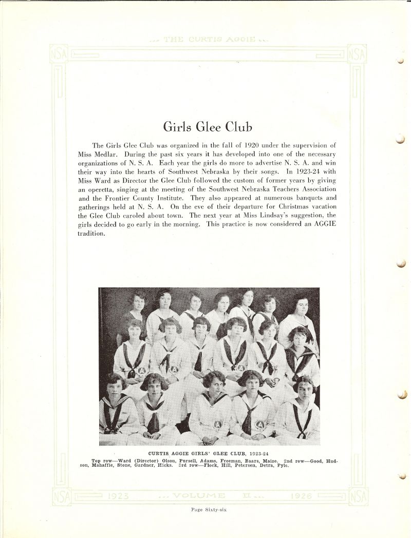 Volume_II Director Alberta Ward. Grace Olson, Beryl Pursel, Helen Adams, (Helen Morrison), Minnie Freeman, Alace Baars,Dorothy Maize, Doris Good, Wanda Hudson, (Wanda Holmes), DeVona Mahaffie, Eva Stone, Edna Gardner, (Edna Skaife), Bernice Hicks, (Bernice McConahay), Veda Flock, Fae Hill, Irene Petersen, Helen Pyle,