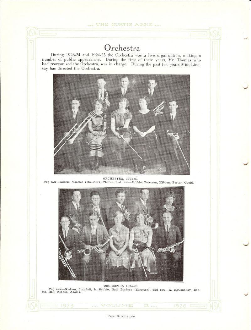 Volume_II Gerald Adams, Director Dwight Thomas. Charles Thorne, Bobbio, Irene Petersen, Wilma Kibben, Porter, Everett Gould, Johannes Nielsen, Horace Crandall. L Bobbio, Hazel Hall, Director Ruth Lindsay. Alva McConahay, Paige Hall,