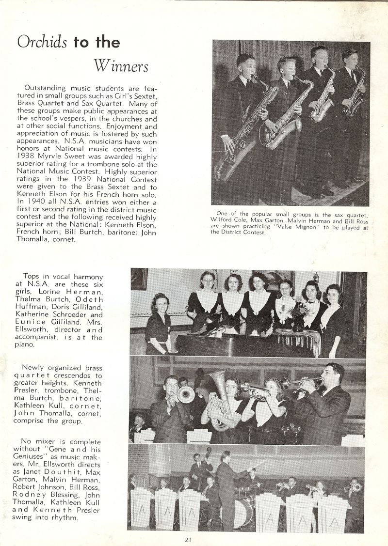 1941 Wilford Cole, Max Garton, Malvin Herman, Bill Ross, Lorine Herman, Thelma Burtch, Odeth Huffman, Doris Gilliland, Katherine Schroeder, Eunice Gilliland, Ardeth Ellsworth. Kenneth Presler, Kathleen Kull, John Thomalla, Janet Douthit, Robert Johnson, Rod Blessing, Director Robert Ellsworth.