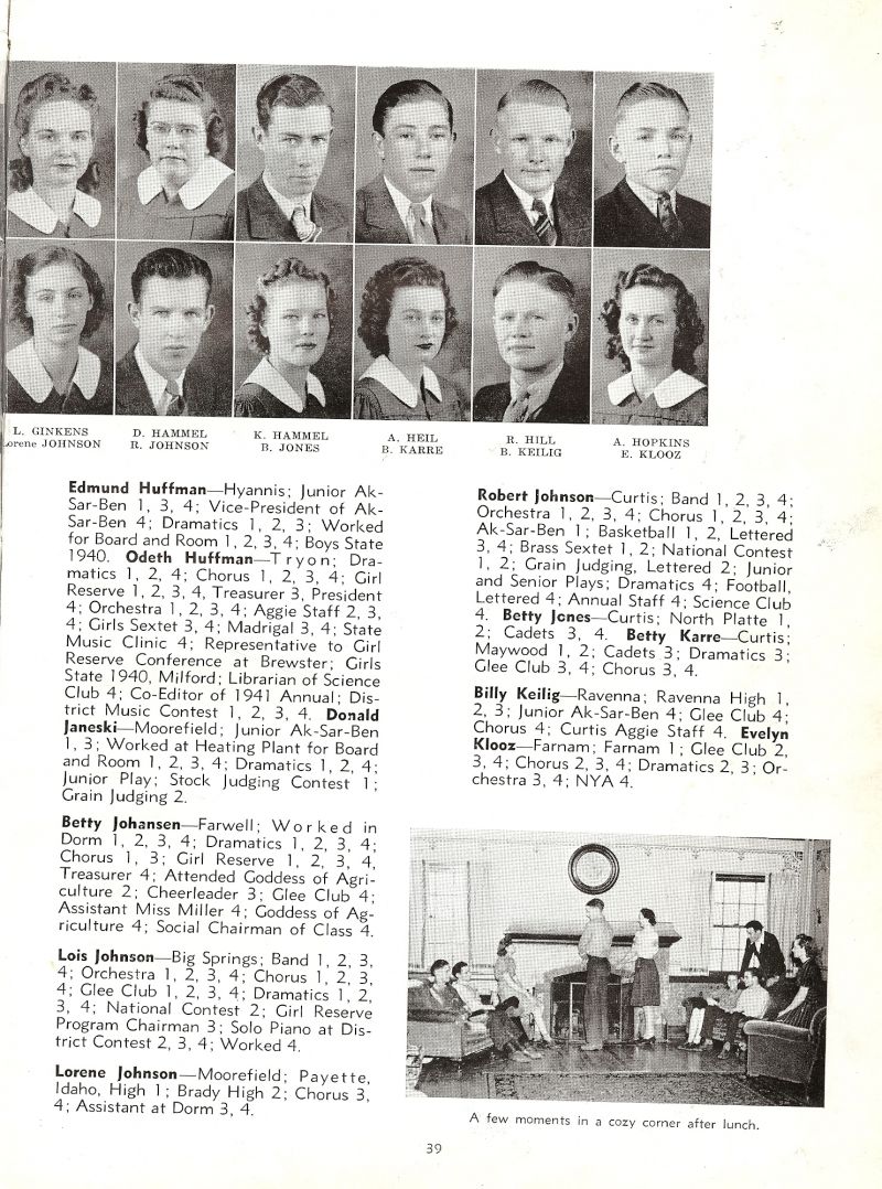 1941 Lucille Ginkens, Doris Hammel, Kenneth Hammel, Alfred Heil, Rollin Hill, Ardon Hopkins, Lorene Johnson, Robert Johnson, Betty Jones, Betty Karre, Billy Keilig, Evelyn Klooz,