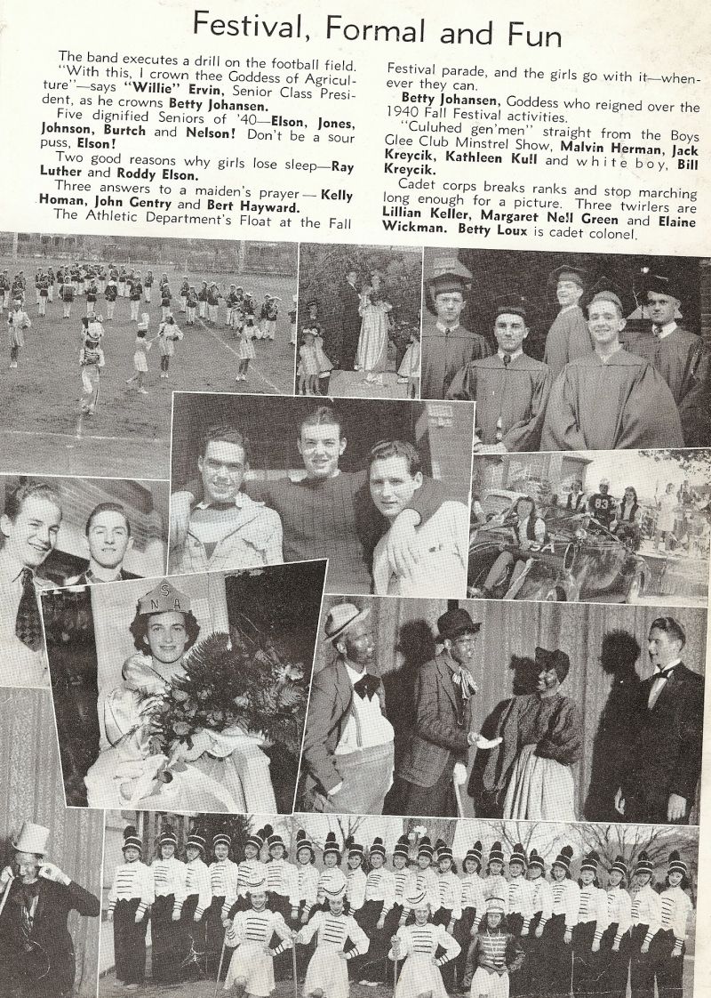 1938 Bob Johnson, Willis Ervin, Betty Johnson, Rod Elson, Kenneth Jones, Bill Burtch, Leroy Nelsen, Ray Luther, Kelly Homan, John Gentry, Bert Hayward, Malvin Herman, Jack Kreycik, Kathleen Kull, Bill Kreycik, Lillian Keller, MargaretNell Green, Margaret Nell Green, Elaine Wickman, Betty Loux, Dean Johnson,