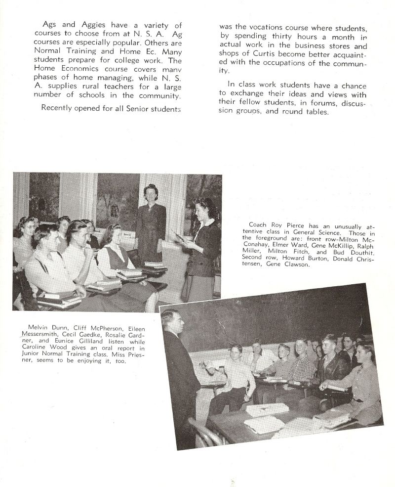 1942 Melvin Dunn, Cliff McPherson, Eileen Messersmith, Cecil Gaedke, Rosalie Gardner, Eunice Gilliland, Caroline Wood, Loretta Priesner. Coach Roy Pierce. Milton McConahay, Elmar Ward, Gene McKillip, Ralph Miller, Milton Fitch, Harold Douthit Jr., Harold Douthit Jr, Harold Douthit, (Budd Douthit,), Howard Burton, Donald Christensen, Gene Clawson,