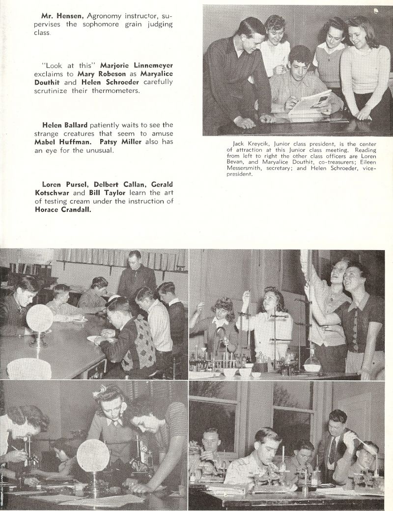 1942 Jack Kreycik, Loren Bevan, Maryalice Douthit, Eileen Messersmith, Helen Schroeder, Instructor Claude Henson. Marjorie Linnemeyer, Mary Robeson, Helen Ballard, Mabel Huffman, Patsy Miller, (Pat Miller), Loren Pursel, Delbert Callan, Gerald Kotschwar, Bill Taylor, Horace Crandall.