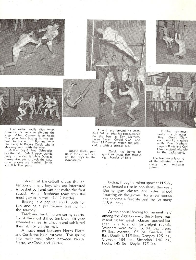 1942 Albert Clawson, Robert Quick, Fred Schroeder, Dale Ruppert, Douglas Dewey, Hershell Smith, Bob Thomsen, Eugene Boots, Paul Erdman, Don Mathers, Loren Bevan, Gerald Clark, Doug McDermott, Carl Lembke, Eugene McKillip, Kelly Mercer, Cecil Gaedke, Harold Douth Jr., (Budd Douthit), Jack Dempcy, Ed Biesecker, Keith Doyle,
