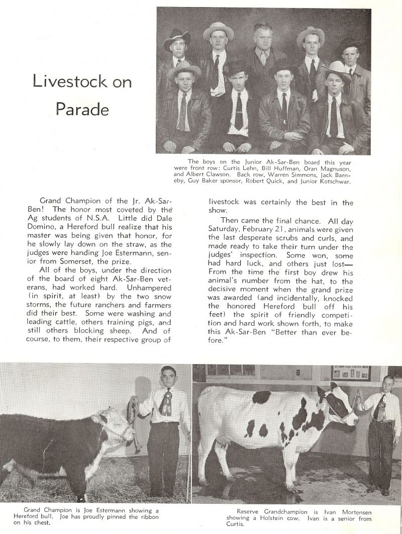1942 Joe Estermann, Ivan Mortensen, Curtis Lehn, Bill Huffman, Oran Magnuson, Albert Clawson, Warren Simmons, Jack Barneby, Sponsor Guy Baker. Robert Quick, Junior Kotschwar,