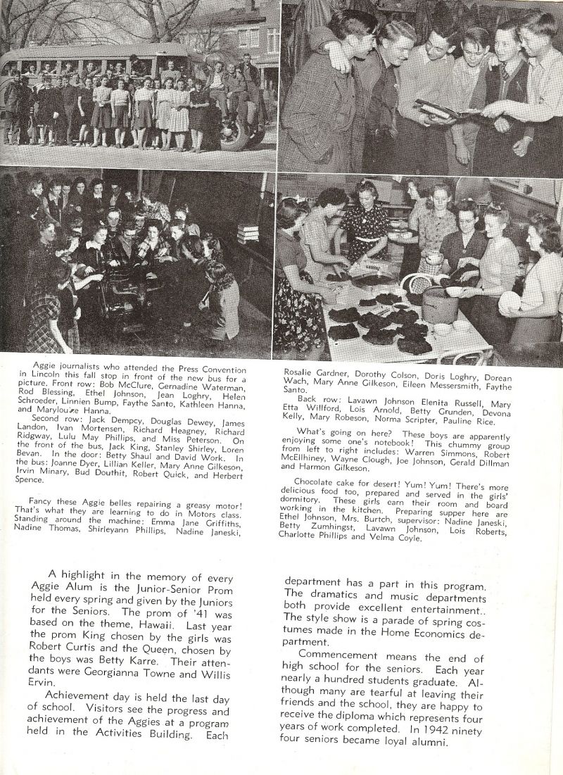 1942 Bob McClure, Gernadine Waterman, Rod Blessing, Ethel Johnson, Jean Loghry, Helen Schroeder, Linnien Bump, Faythe Santo, Kathleen Hanna, Marylouise Hanna, Jack Dempcy, Douglas Dewey, James Ridgway, Ivan Mortensen, Richard Heagney, Richard Ridgway, LuLu Phillips, Florence Peterson, Jack King, Stanley Shirley, Loren Bevan, Betty Shaul, David Work, Joanne Dyer, Lillian Keller, Mary Gilkeson, Irvin Minary, Harold Douthit, Harold Douthit Jr, Budd Douthit,), Robert Quick, Herbert Spence, Emma Griffiths, Nadine Thomas, ShirleyAnn Phillips, Nadine Janeski, Rosalie Gardner, Dorothy Colson, Doris Loghry, Dorean Wach, Eileen Messersmith, Lavawn Johnson, Elenita Russell, MaryEtta Willford, Lois Arnold, Betty Grunden, Devona Kelly, Mary Robeson, Norma Scripter, Pauline Rice, Warren Simmons, Robert McEllhiney, Wayne Clough, Joe Johnson, Gerald Dillman, Harmon Gilkeson, Ethel Johnson, Anna Burtch. Betty Zumhingst, Lois Roberts, Charlotte Phillips, Velma Coyle,