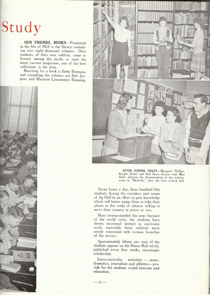 1943 Betty Brennan, Bob Jurgens, Marjorie Linnemeyer (Marjorie Dunning), Margaret Phillips, Rosalie Scharf, Bob Davis, Adele Johnson.