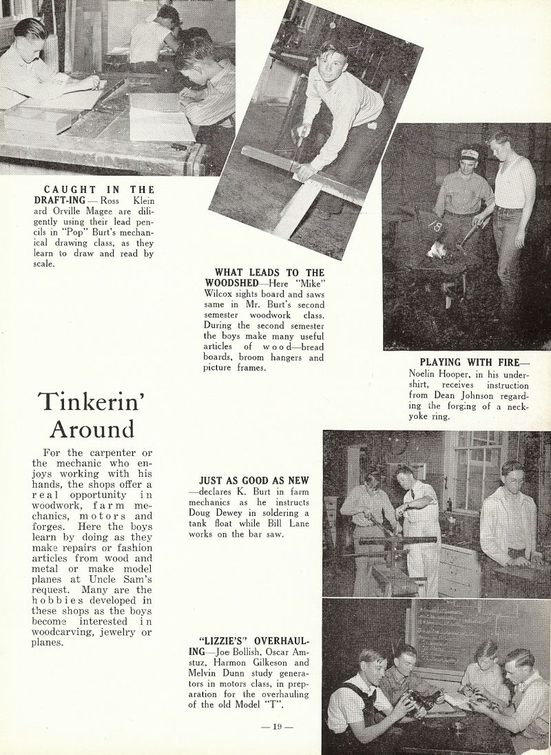1943 Ross Klein, Orville Magee, Mike Wilcox, Noelin Hooper, Instructor Dean Johnson. Instructor Klyte Burt. (Pop Burt). Doug Dewey, Bill Lane, Joe Bollish, Oscar Amstuz, Harmon Gilkeson, Melvin Dunn.