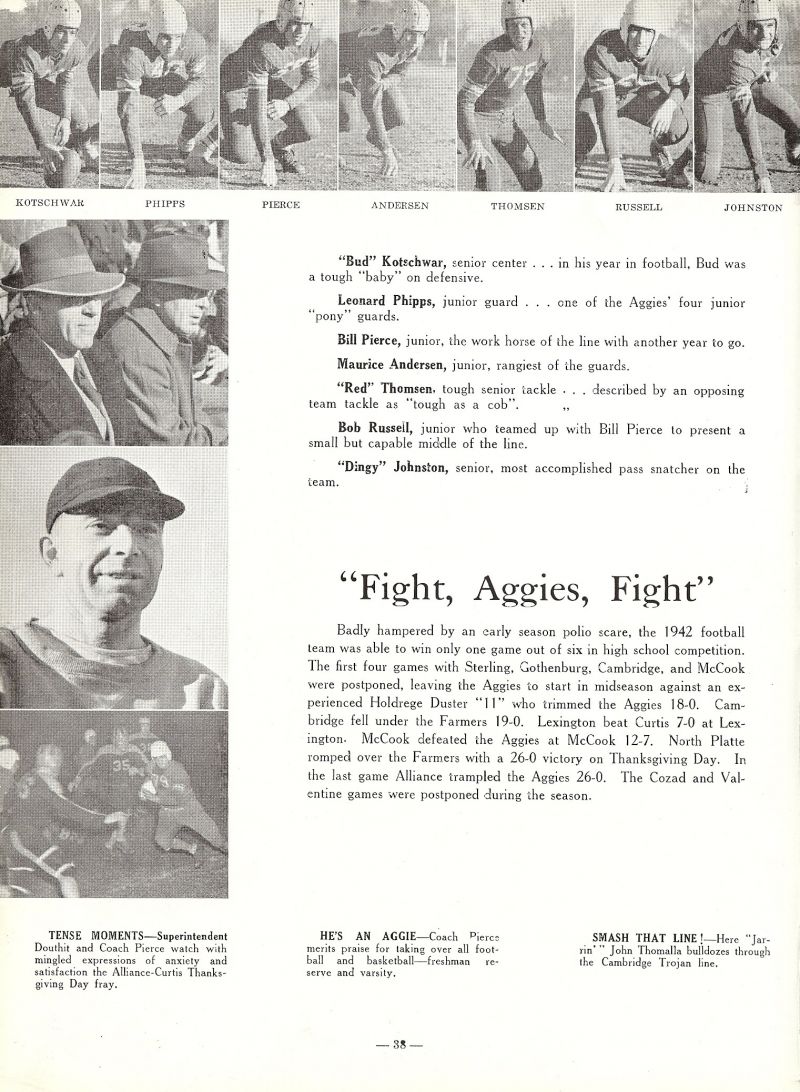 1943 Harold Douthit. Roy Pierce. Gerald Kotschwar,(Bud Kotschwar), Leonard Phipps, Bill Pierce, Maurice Andersen, Robert Thomsen, (Bob Thomsen), (Red Thomsen), Robert Russell, (Bob Russell), Howard Johnston, (Dingy Johnston), John Thomalla.