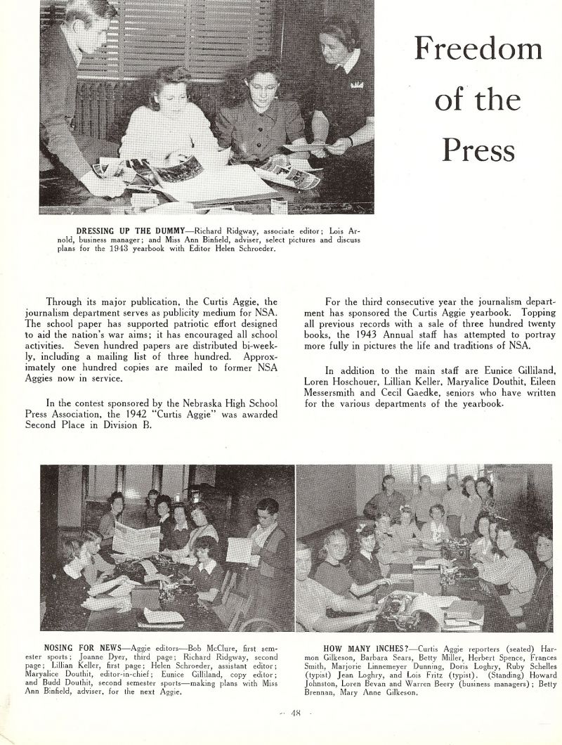 1943 Richard Ridgway, Lois Arnold, Helen Schroeder, Ann Binfield. Bob McClure, Joanne Dyer, Richard Ridgway, Lillian Keller, Maryalice Douthit, Eunice Gilliland, Harold Douthit Jr, (Budd Douthit), Harmon Gilkeson, Barbara Sears, Betty Miller, Herbert Spence, Frances Smith, Majorie Linnemeyer, (Marjorie Dunning), Doris Loghry, Ruby Schelles, Jean Loghry, Lois Fritz, Howard Johnston, Loren Bevan, Warren Beery, Betty Brennan, MaryAnn Gilkeson. 