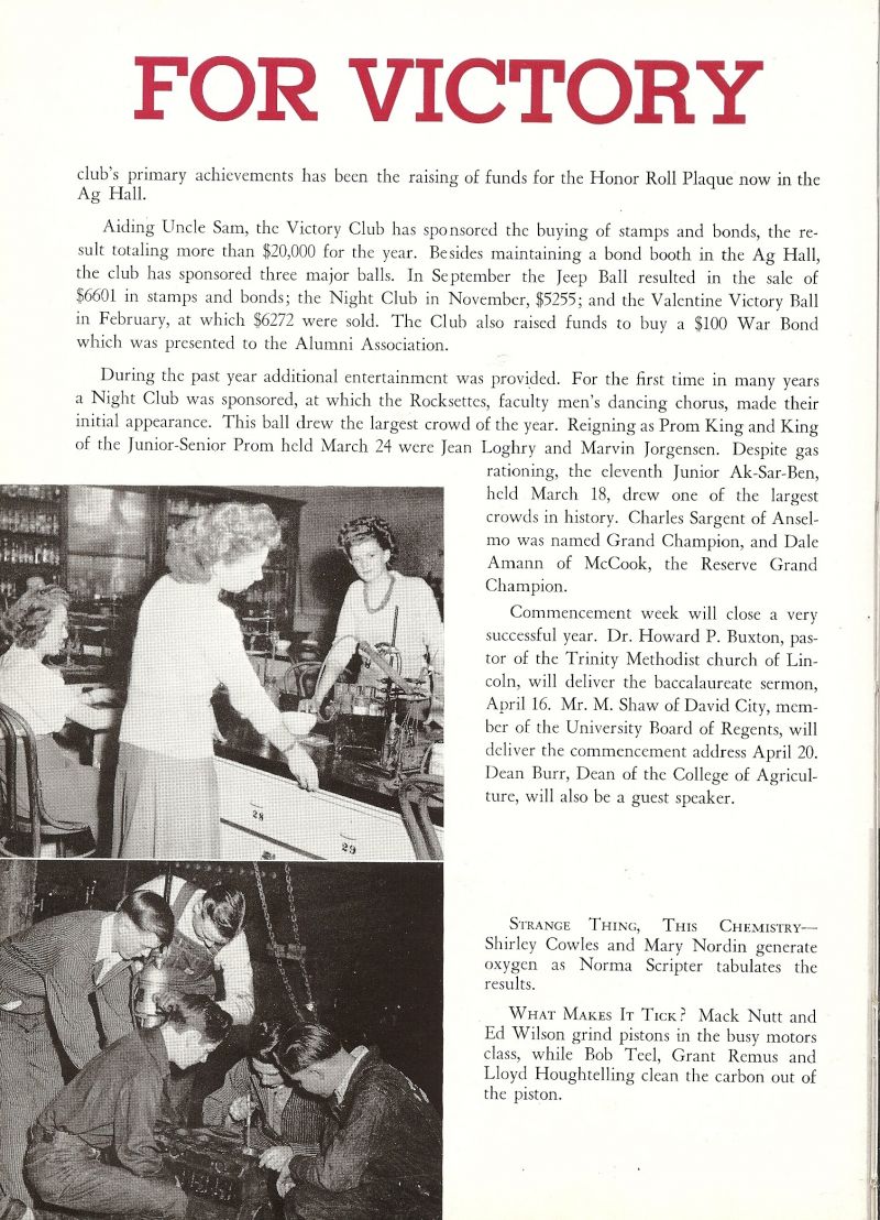 1944 Shirley Cowles, Mary Nordin, Norma Scritper, Mack Nutt, Ed Wilson, Bob Teel, Grant Remus, Lloyd Houghtelling,