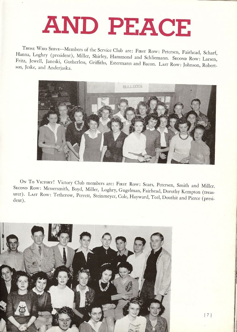 1944 Petersen, Fairhead, Scharf, Hanna, Loghry, Miller, Shirley, Hammond, Schliemann, Larsen, Fritz, Jewell, Janeski, Gutherless, Griffiths, Eastermann, Bacon, Johnson, Robertson, Anderjaska, Sears, Smith, Messersmith, Boyd, Miller, Gugelman, Dorothy Kempton. Tetherow, Perrett, Steinmeyer, Cole, Hayward, Teel, Douthit, Pierce,