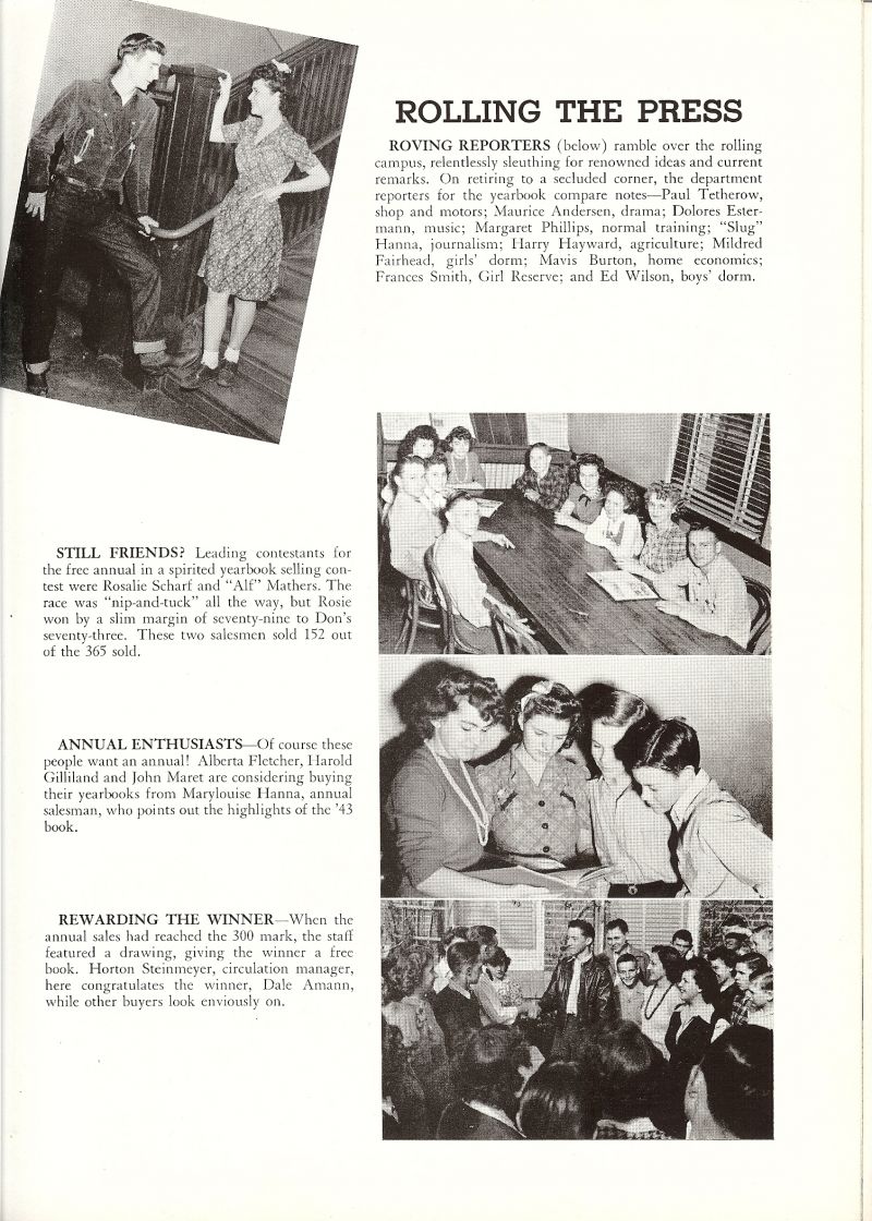 1944 Paul Tetherow, Maurice Andersen, Doloris Estermann, Margaret Phillips, Harry Hayward, Mildred Fairhead, Mavis Burton, Frances Smith, Ed Wilson, Rosalie Scharf, Don Mathers, Alberta Fletcher, Harold Gilliland, John Maret, Barylouise Hanna, Horton Steinmeyer, Dale Amann,