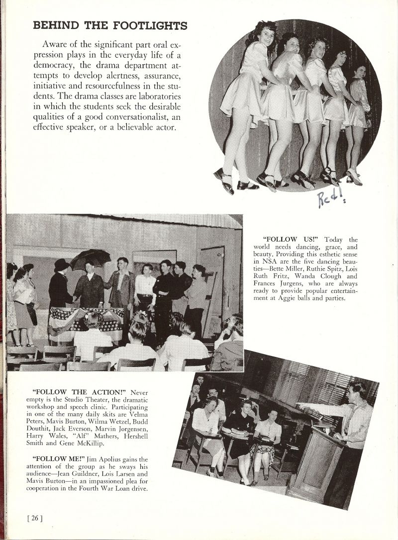 1944 Bette Miller, Ruthie Spitz, Lois Fritz, Wanda Clough, Frances Jurgens, Velma Peters, Mavis Burton, Wilma Wetzel, Harold Douthit Jr, Budd Douthit, Jack Everson, Marvin Jorgensen, Harry Wales, Don Mathers, Hershell Smith, Gene McKillip, Jean Guildner, Lois Larsen,