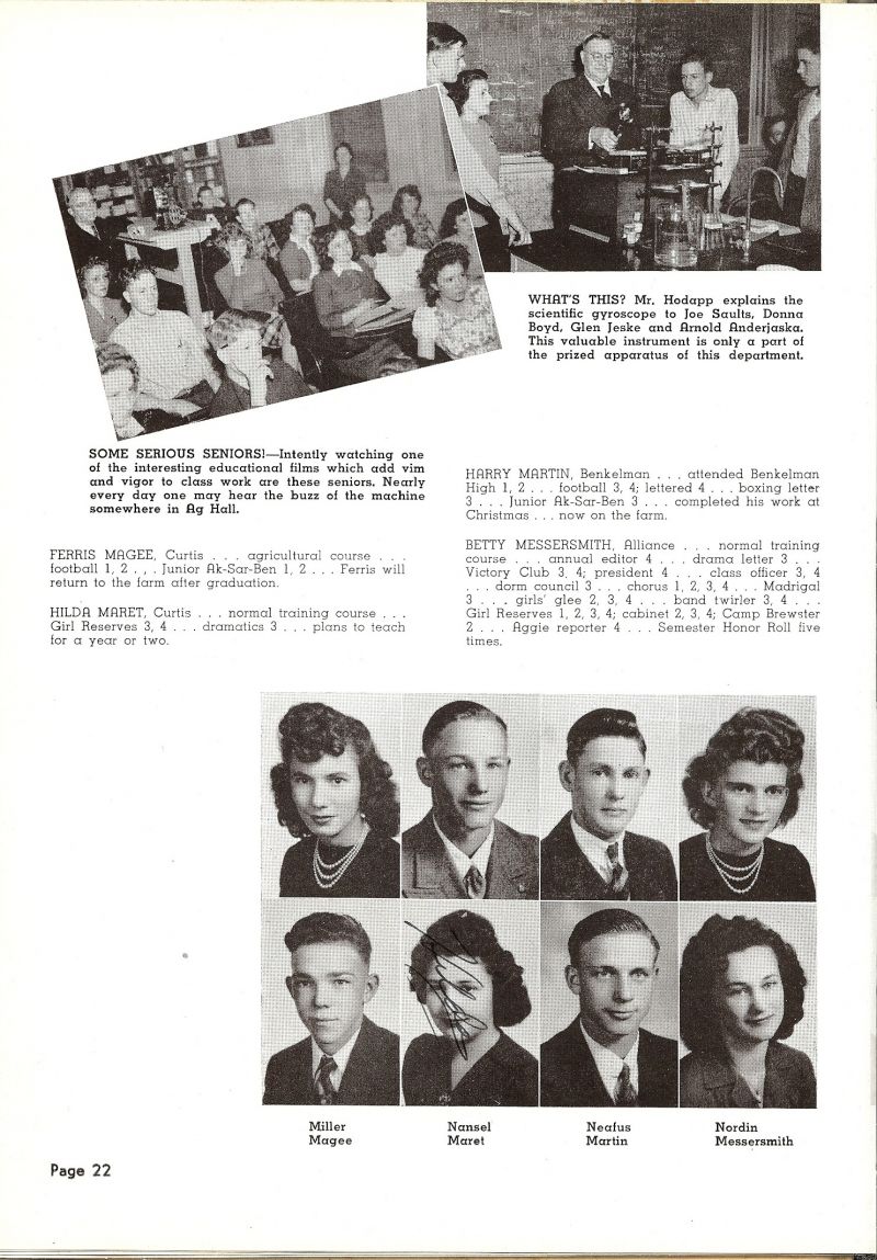 1945 Edward Hodapp, Joe Saults, Donna Boyd, Arnold Anderjaska, Betty Miller, Wayne Nansel, Wendell Neafus, Mary Nordin, Ferris Magee, Hilda Maret, Hary Martin, Betty Messersmith.