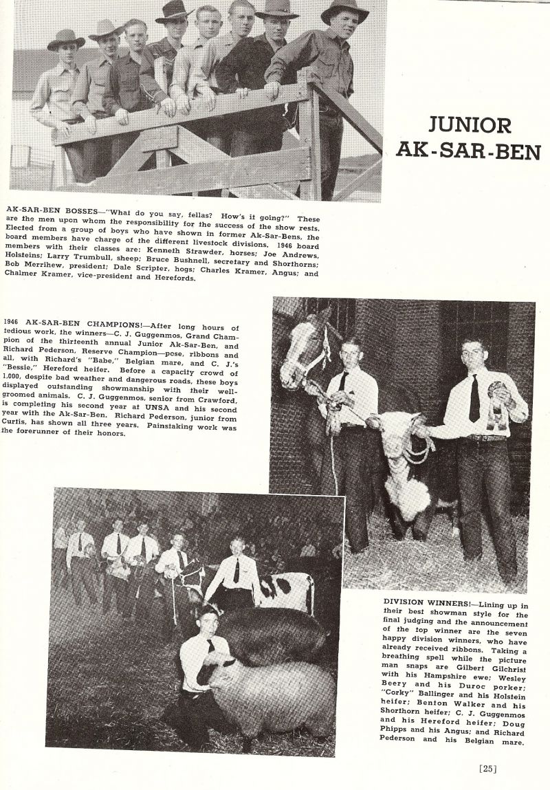 1946 Kenneth Strawder, Joe Andrews, Larry Trumbull, Bruce Bushnell, Bob Merrihew, Dale Scripter, Charles Kramer, Chalmer Kramer, C. J. Guggenmos, Richard Pederson, Gilbert Gilchrist, Wesley Beery, Bruce Ballinger, Benton Walker, Doug Phipps,