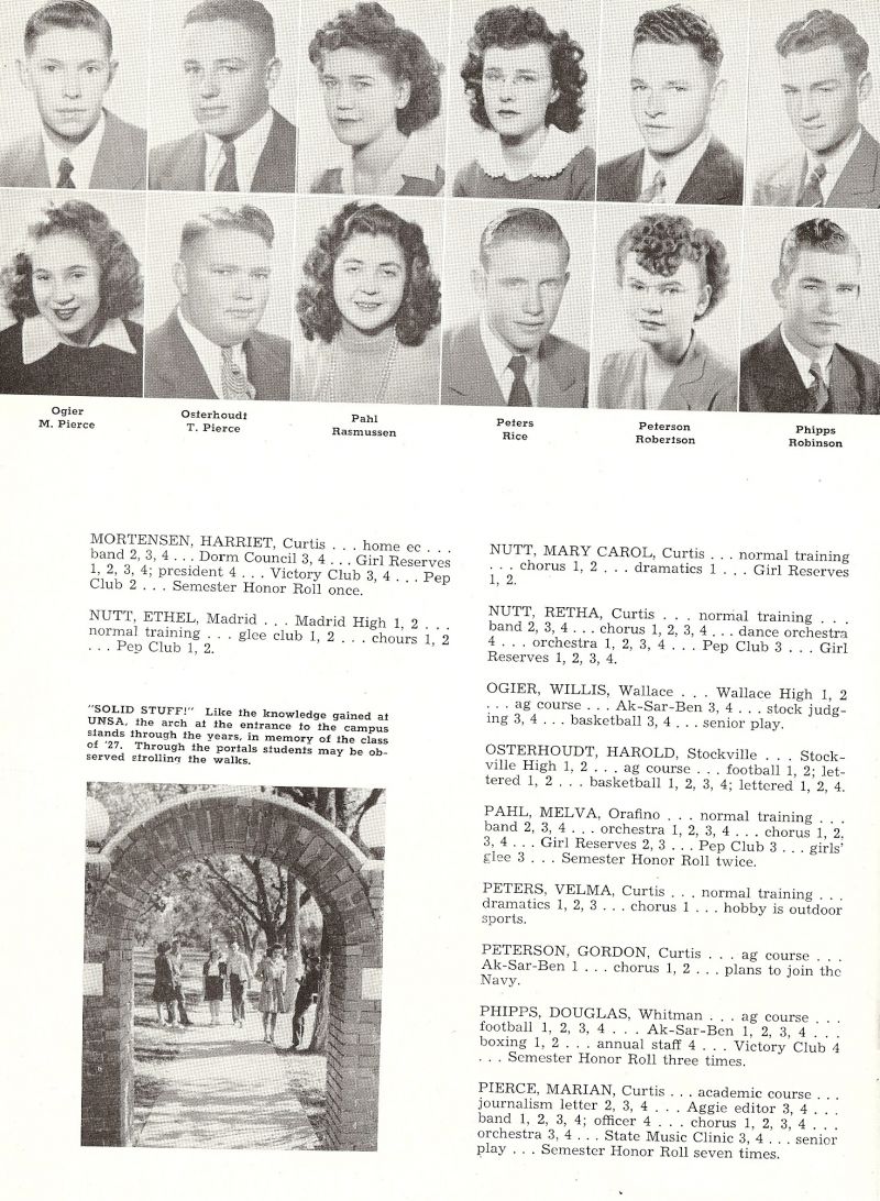 1946 Willis Ogier, Harold Osterhoudt, Melva Paul, Velma Peters, Gordon Peterson, Douglas Phipps, Marian Pierce, Ted Pierce, Ellen Rasmussen, Phil Rice, Betty Robertson, Kenneth Robinson, Harriet Mortensen, Ethel Nutt, Mary Nutt, Retha Nutt, Willis Ogier, Horold Osterhudt, 