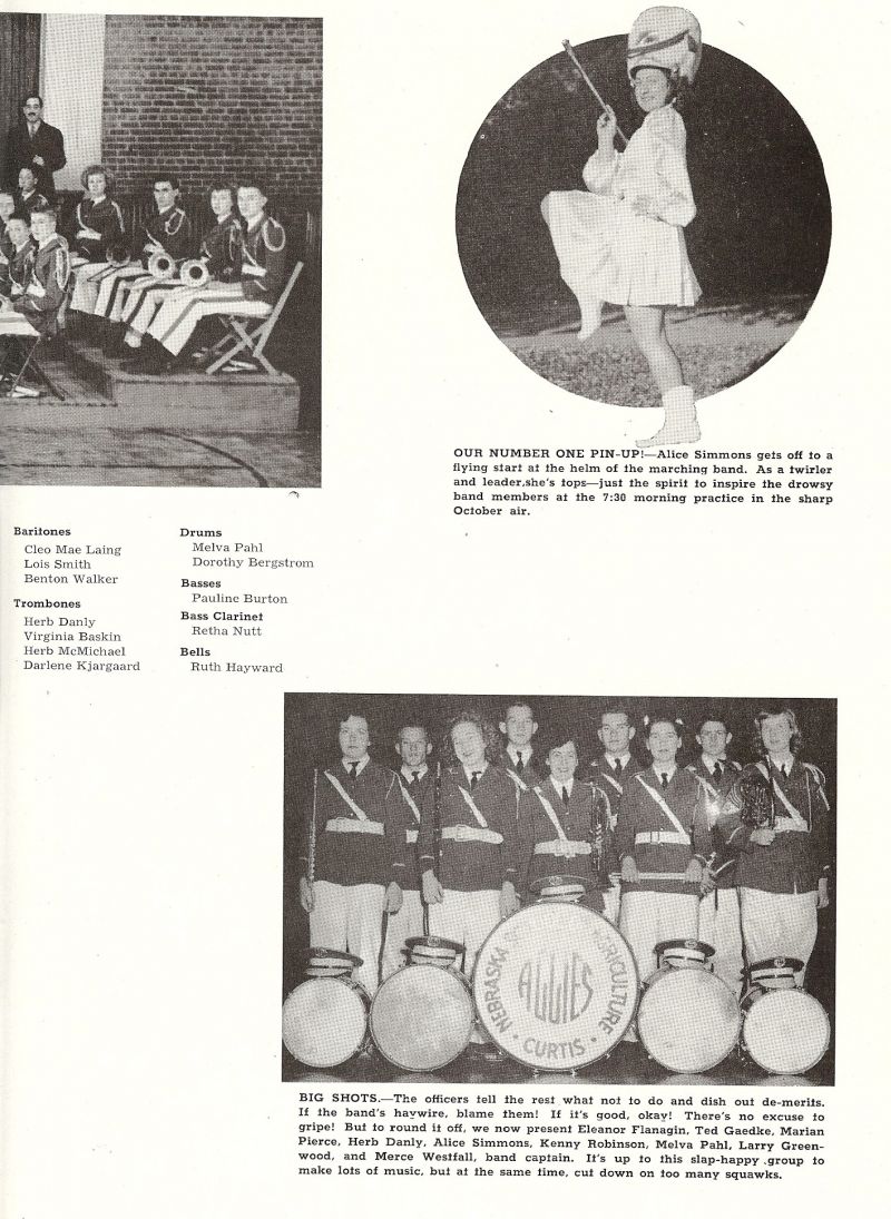 1946 Herb Danly, Virginia Baskin, Herb McMichael, Darlene Kjargaard, Virginia Sines, Clarence Crosby, Ed Hodapp, Benton Walker, Alice Simmons, Eleanor Flanagin, Ted Gaedke, Marian Pierce, Herb Danly, Kenneth Robinson, Melva Pahl, Larry Greenwood, Mercedes Westfall, Simeon DeReszke,