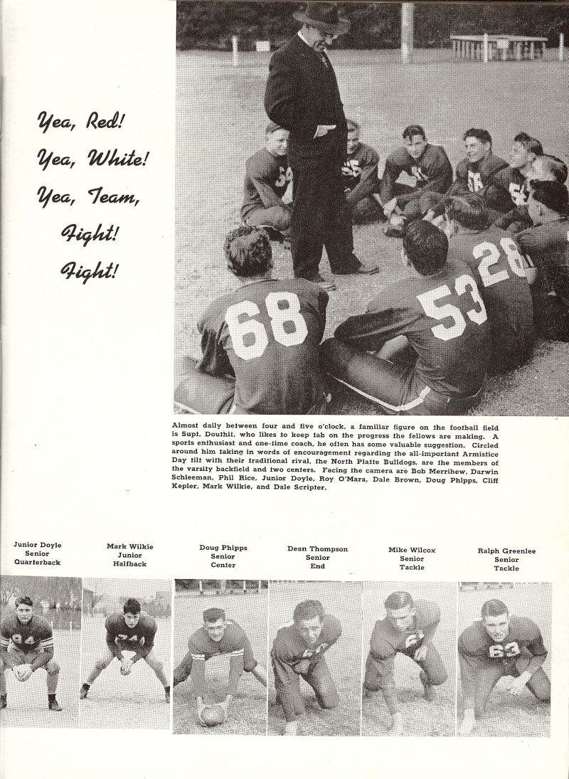1946 Harold Douthit. H. K. Douthit. Bob Merrihew, Darwin Schleeman, Phil Rice, Junior Doyle, Roy O'Mara, Dale Brown, Doug Phipps, Cliff Kepler, Mark Wilkie, Dale Scripter, Dean Thompson, Mike Wilcox, Ralph Greenlee,