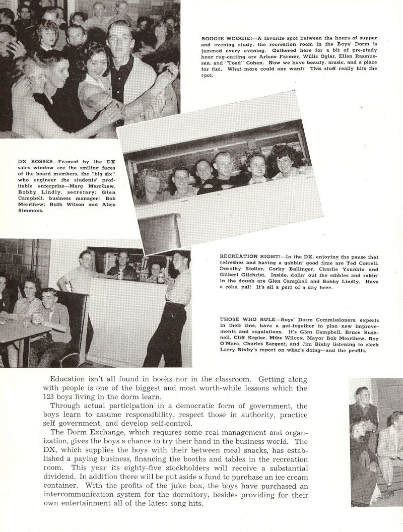 1946 Arlene Farmer, Willis Ogier, Ellen Rasmussen, Robert Cohen, Toad Cohen, Marge Merrihew, Bobby Lindly, Glen Campbell, Bob Merrihew, Ruth Wilson, Alice Simmons, Ted Correll, Dorothy Stoller, Corky Ballinger, Charlie Younkin, Gilbert Gilchrist, Bruce Bushnell, Cliff Kepler,