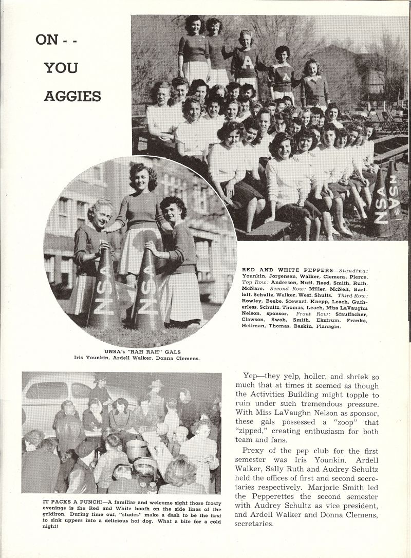 1946 Iris Younkin, Ardell Walker, Donna Clemens, Jorgensen, Pierce, Anderson, Nutt, Reed, Smith, Ruth, McNare, Miller, McNeff, Bartlett, Schultz, Walker, West, Shults, Rowley, Beebe, Stewart, Knepp, Leach, Gutherless, Schultz, Thomas, Leach, LaVaughn Nelson, Stauffacher, Clawson, Swob, Smith, Ekstrom, Franke, Heitman, Thomas, Baskin, Flanagin,