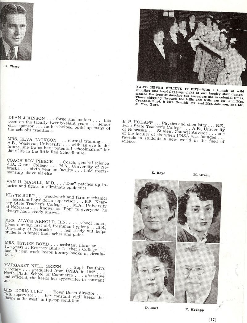 1947 Glen Chase. Esther Boyd. Margaret Nell Green. Doris Burt. Mom Burt. Edward Hodapp. Horace Crandall. Mrs. Crandall. Harold Douthit. Edith Douthit. Mr. Johnson. Mrs. Johnson. Klyte Burt. Pop Burt.