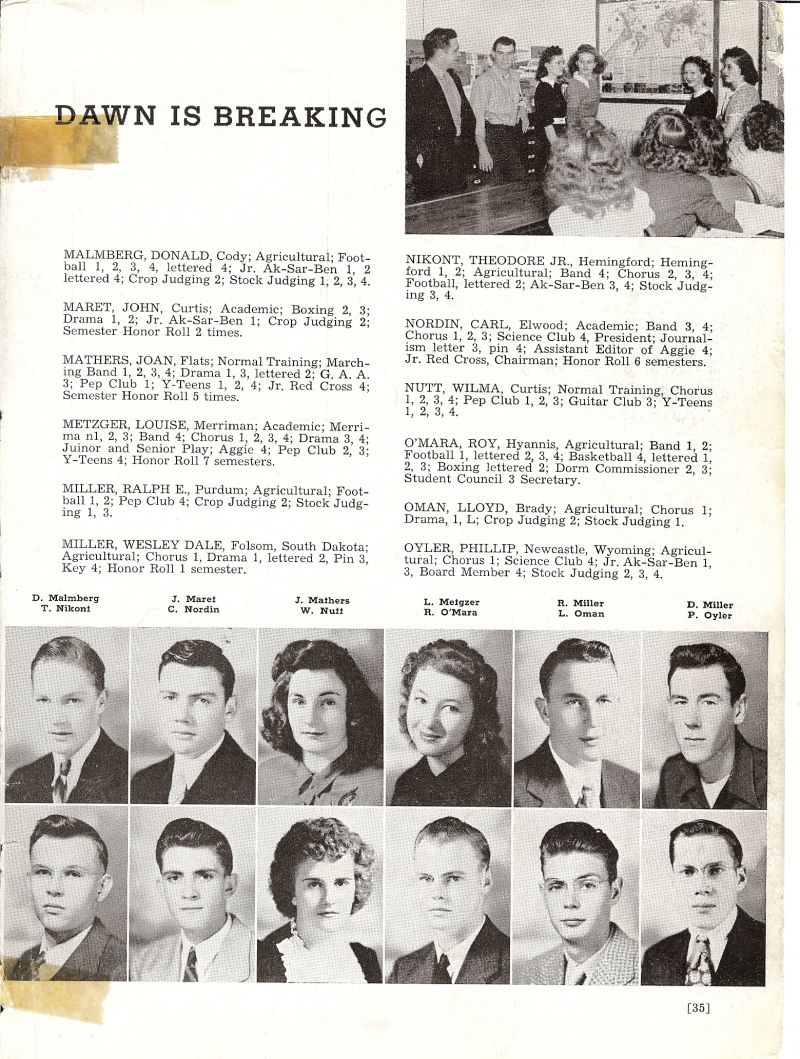 1947 Donald Malmberg, John Maret, Joan Mathers, Louise Metzger, Ralph Miller, Wesley Miller, Theodore Nikont, Carl Nordin, Wilma Nutt, Roy O'Mara, Lloyd Oman, Phillip Oyler,