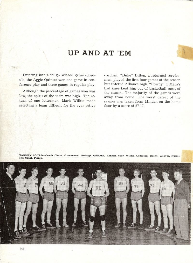 1947 Mark Wilkie, Duke Dillon, Rowdy O'Mara, Chase. Greenwood, Hodapp, Gilliland, Hanson, Carr, Wilkie, Anderson, Beery, Weaver, Russell, Pierce. 