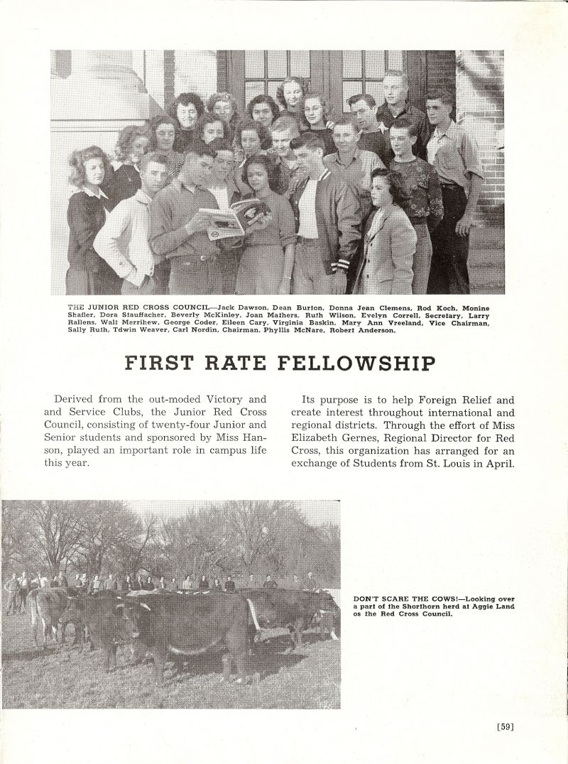 1947 Jack Dawson, Dean Burton, Donna Jean Clemens, Donna Clemens, Rod Koch, Monine Shaffer, Dora Stauffacher, Beverly McKinley, Joan Mathers, Ruth Wilson, Evelyn Correll, Larry Rallens, Walt Merrihew, George Coder, Eileen Cary, Virginia Baskin, Mary Ann Vreeland, Sally Ruth, Ed Weaver, Carl Nordin, Phyllis McNare, Robert Anderson, Elizabeth Gernes. 