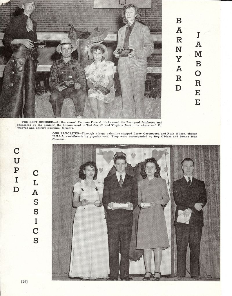 1947 Ted Correll, Virginia Baskin, Ed Weaver, Shirley Ekstrum, Larry Greenwood, Ruth Wilson, Roy O'Mara, Donna Jean Clemens, Donna Clemens,