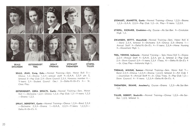 1948 Jeanette Stewart, Richard Stiefel, Betty Swanson, Vonnie Teel, Milrae Thomas, Buane Thompson, Robert Tiller, Jean Seals, Cora Shults Osterhoudt, Cora Osterhoudt, Dorothy Spray,