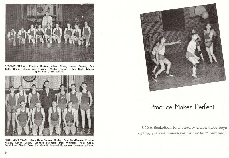 1948 Truman Burton, Allen Fischer, James Bryant, Don Cole, Denzil Clegg, Joe Temple, Wesley Gadway, Bob Best, Johnny Spitz, Coach Glen Chase. Vernon Shirley, Fred Stauffacher, Preston Phelps, Leonard Swanson, Don Whitacre, Paul Cook, Gerald Cole, Joe McNitt, Leonard Bauer, Lawerance Floro,