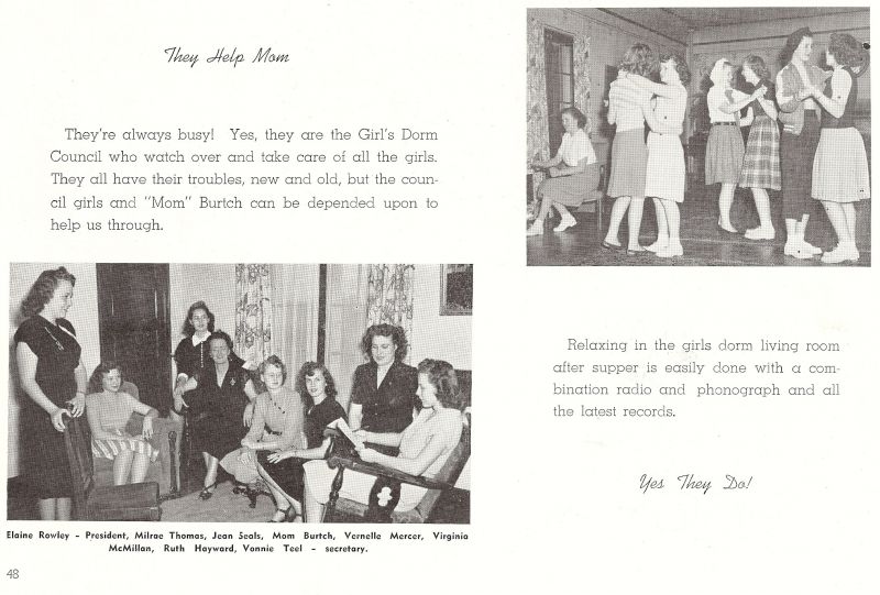 1948 Mom Burtch. Anna Burtch. Elaine Rowley, Milrae Thomas, Jean Seals, Vernelle Mercer, Nell Mercer, Virginia McMillan, Ruth Hayward, Vonnie Teel,