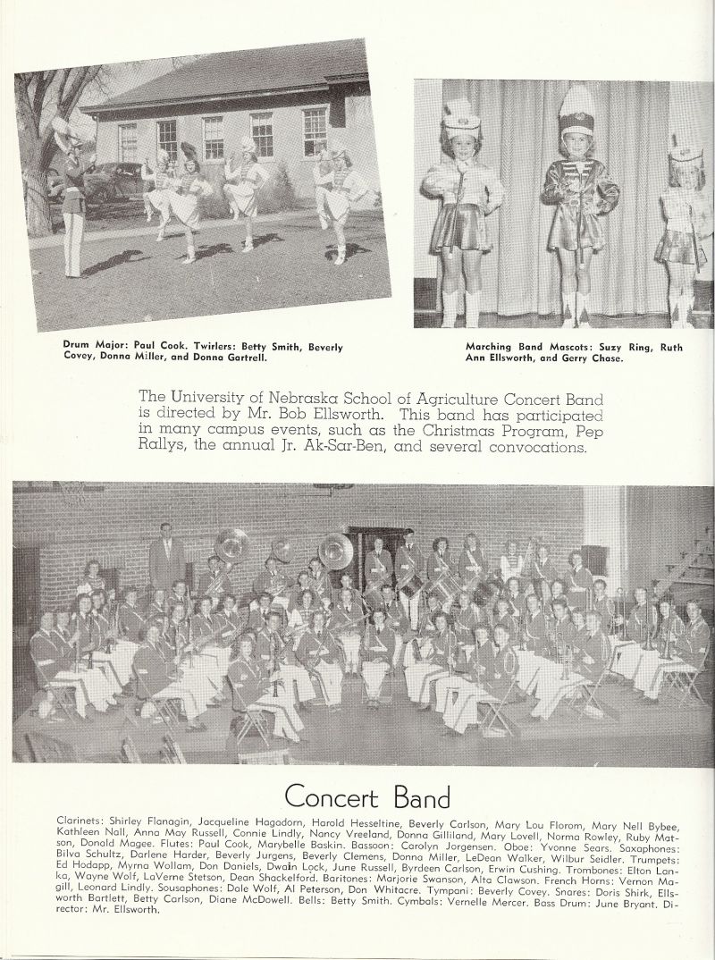 1949 Paul Cook, Betty Smith, Beverly Covey, Donna Miller, Donna Gartrell, Suzy Ring. Ruth Ann Ellsworth. Gerry Chase.Shirley Flanagin, Jacqueline Hagadorn, Harold Hesseltine, Beverly Carlson, Mary Lou Florom, Mary Nell Bybee, Kathleen Nall, Anna May Russell, Connie Lindly, Nancy Vreeland, Donna Gilliland, Mary Lovell, Norma Rowley, Ruby Matson, Donald Magee, Paul Cook, Marybelle Baskin, Carolyn Jorgensen, Yvonne Sears, Bilva Schultz, Darlene Harde, Beverly Jurgens, Beverly Clemens, Donna Miller, LeDean Walker, Wilbur Seidler, Ed Hodapp, Myrna Wollam, Don Daniels, Dwain Lock, June Russell, Byrdeen Carlson, Erwin Cushing, Elton Lanka, Wayne Wolf, LaVerne Stetson, Dean Shackelford, Marjorie Swanson, Alta Clawson, Vernon Magill, Leonard Lindly, Dale Wolf, Al Peterson, Don Whitacre, Beverly Covey, Doris Shirk, Ellsworth Bartlett, Betty Carlson, Diane mcDowell, Betty Smith, Vernelle Mercer, Nell Mercer, June Bryant, Ellsworth.   