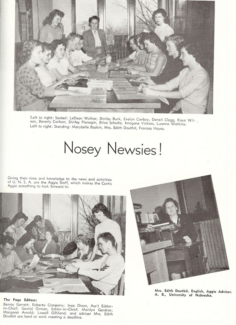 1949 LeDean Walker, Shirley Burk, Evelyn Conboy, Denzil Clegg, Kaye Wilson, Beverly Carlson, Shirley Flanagin, Bilva Schultz, Imogene Vickers, Luanne Watkins, Marybelle Baskin, Edith Douthit. Bernie Garrett, Roberta Company, Campany, Inex Dixon, Garold Orman, Marilyn Gardner, Margaret Arnold, Lowell Gilliland, 