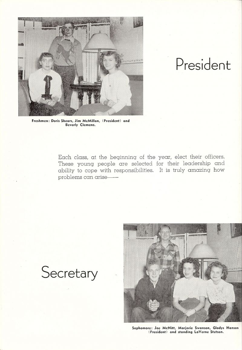 1949 Doris Shears, Jim McMillan, Beverly Clemens, Joe McNitt, Marjorie Swanson, Gladys Hanson, LaVerne Stetson,