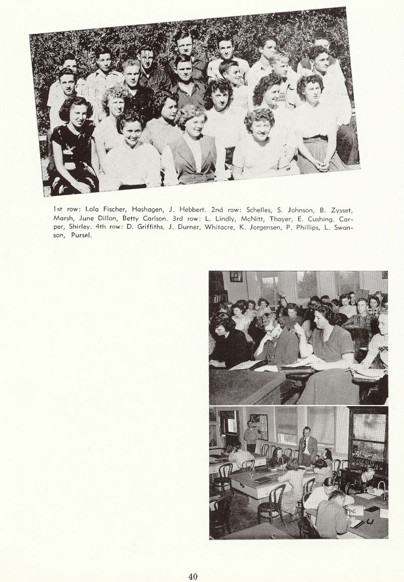 1950 Lola Fischer, Hashagen, Hebbert, Schelles, Johnson, Zysset, Marsh, June Dillon, Betty Carlson, Lindly, McNitt, Thayer, Cushing, Carper, Shirley, Griffiths, Durner, Whitacre, Jorgensen, Phillips, Swanson, Pursel, 