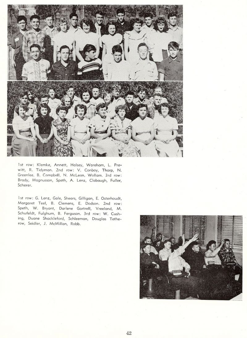 1950 Klemke, Annett, Halsey, Wareham, Prewitt, Tidyman, Conboy, Tharp, Greenlee, Campbell, McLean, Wollam, Brady, Magunsson, Speth, Lenz, Clabaugh, Fuller, Scherer, Lenz, Gale, Shears, Gilligan, Osterhuodt, Margaret Teel, Clemens, Dodson, Speth, Bryant, Darlen Gartrell, Vreeland, Schufeldt, Fulghum Ferguson, Cushing, Duane Shackleford, Schleeman, Douglas Tetherow, Seidler, McMillan, Robb,