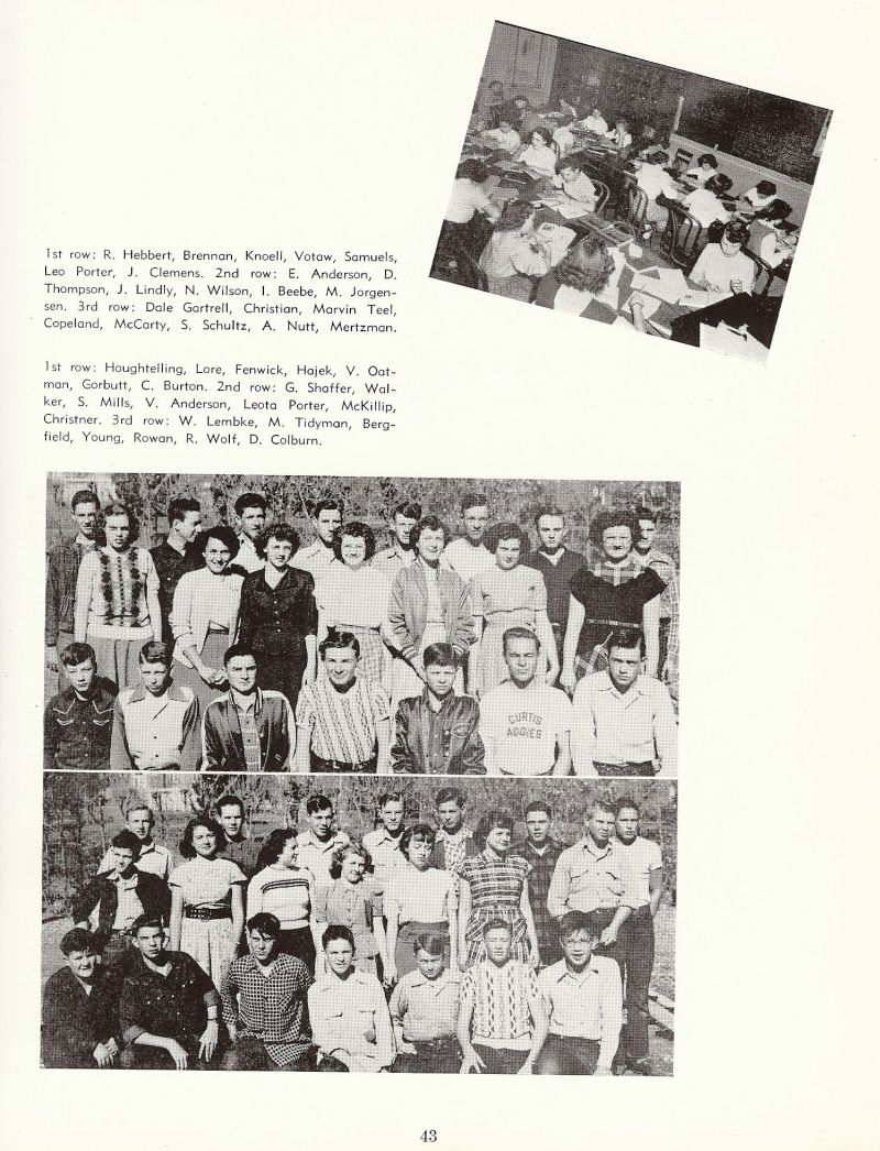 1950 Hebbert, Brennan, Knoell, Votaw, Samuels, Leo Porter, Clemens,  Anderson, Thompson, Lindly, Wilson, Beebe, Jorgensen, Dale Gartrell, Christian, Marvin Teel, Copeland, McCarty, Schultz, Nutt, Mertzman, Houghtelling, Lore Fenwick Hojek, Oatman, Gorbutt, Burton Shaffer, Walker, Mills, Anderson, Leota Parkter, McKillip, Christner, Lembke, Tidyman, Bergfield, Young, Rowan, Wolf, Coburn,