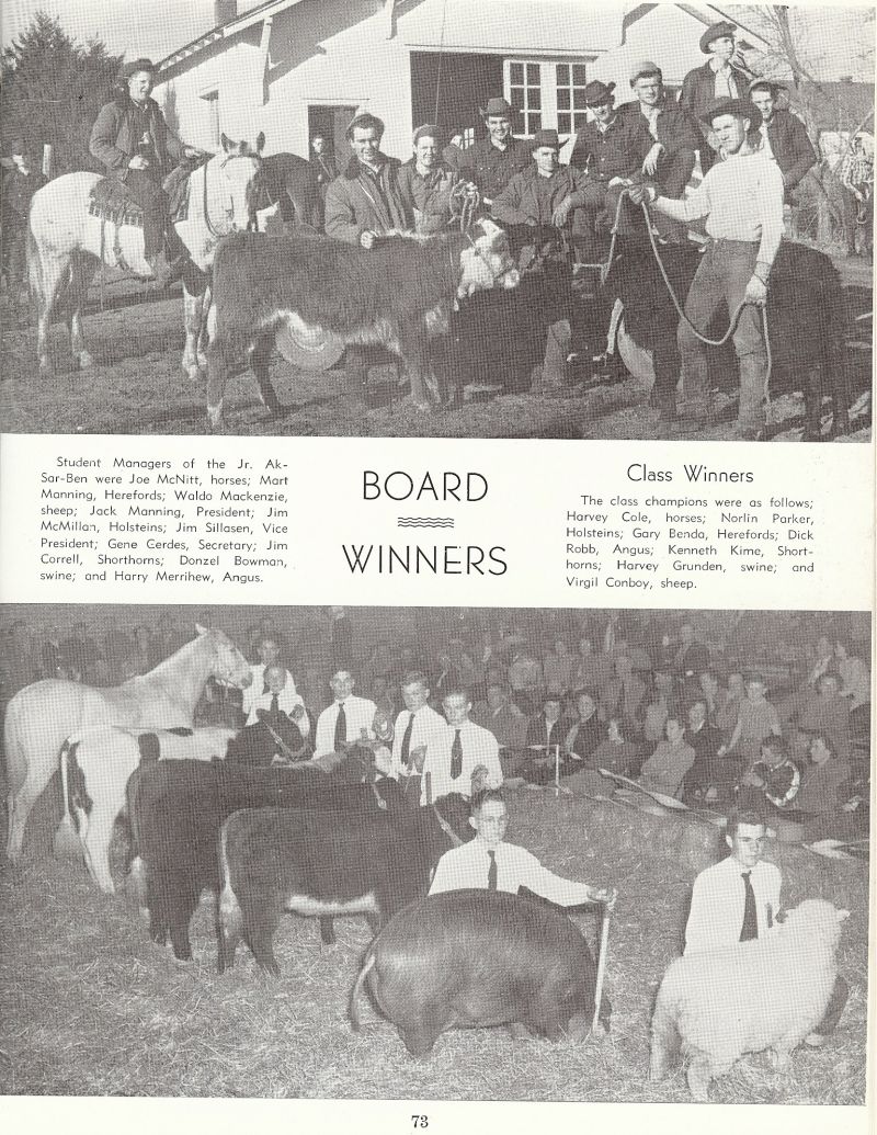 1950 Joe McNitt, Mart Manning, Waldo Mackenzie, Jack Manning, Jim McMillan, Jim Sillasen, Gene Gerdes, Jim Correll, Donzel Bowman, Harry Merrihew, Harvey Cole, Norlin Parker, Gary Benda, Dick Robb, Kenneth Kime, Harvey Grunden, Virgil Conboy,